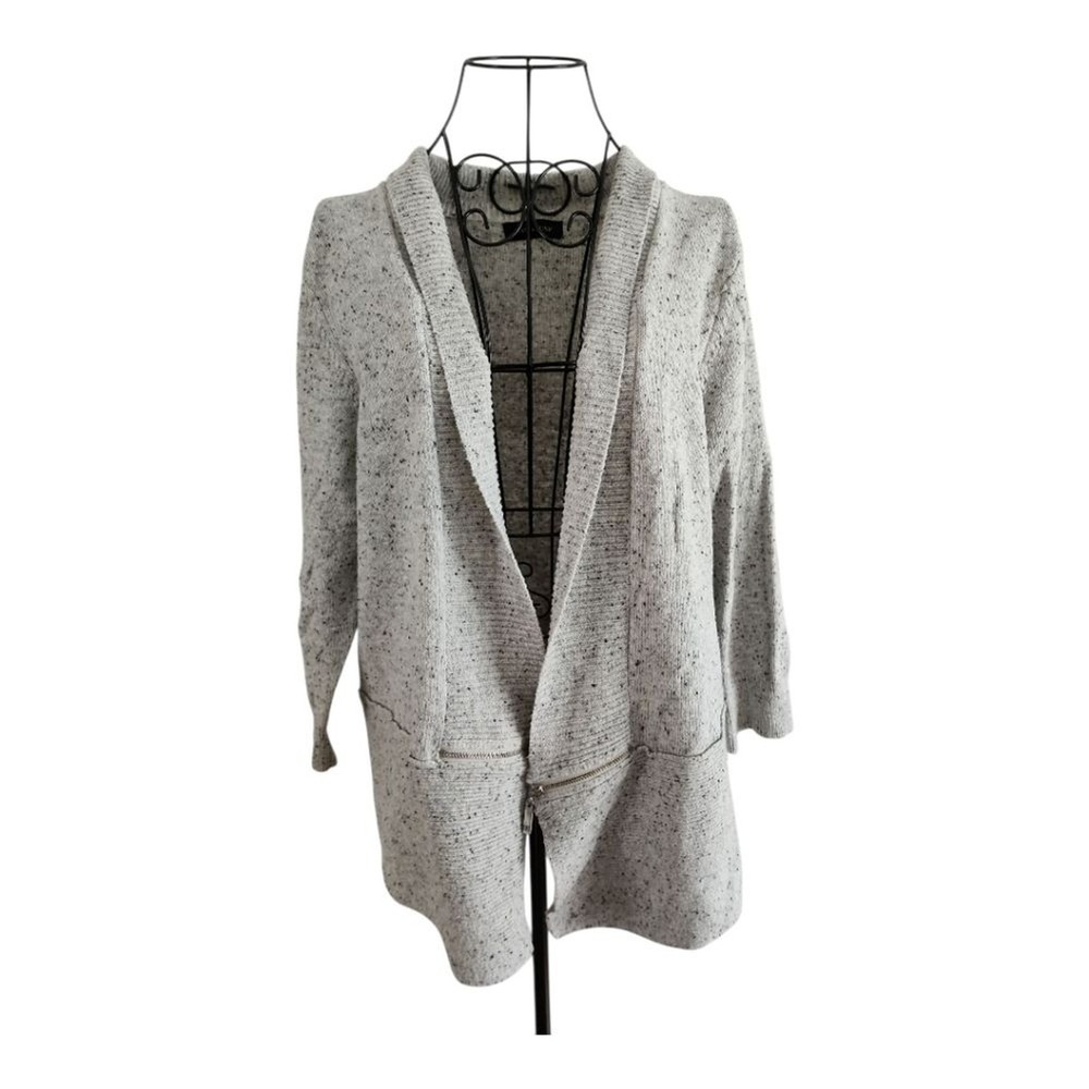 Ivanka Trump Cardigan Women Large Gray Speckled Salt and Pepper Zip Detail Cozy